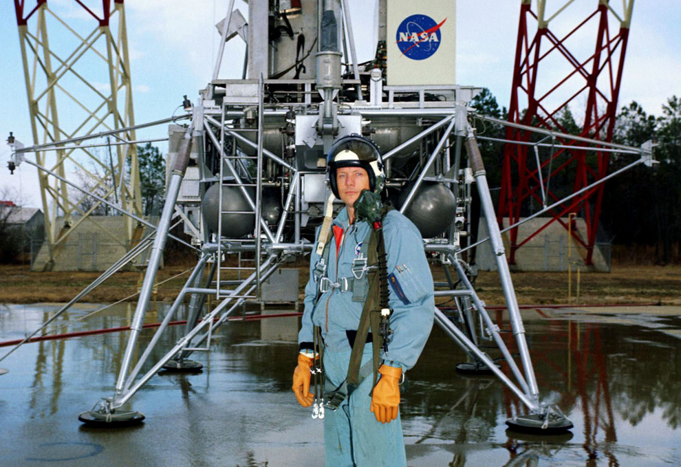 Neil Armstrong in front of the LLRV Credit: NASA