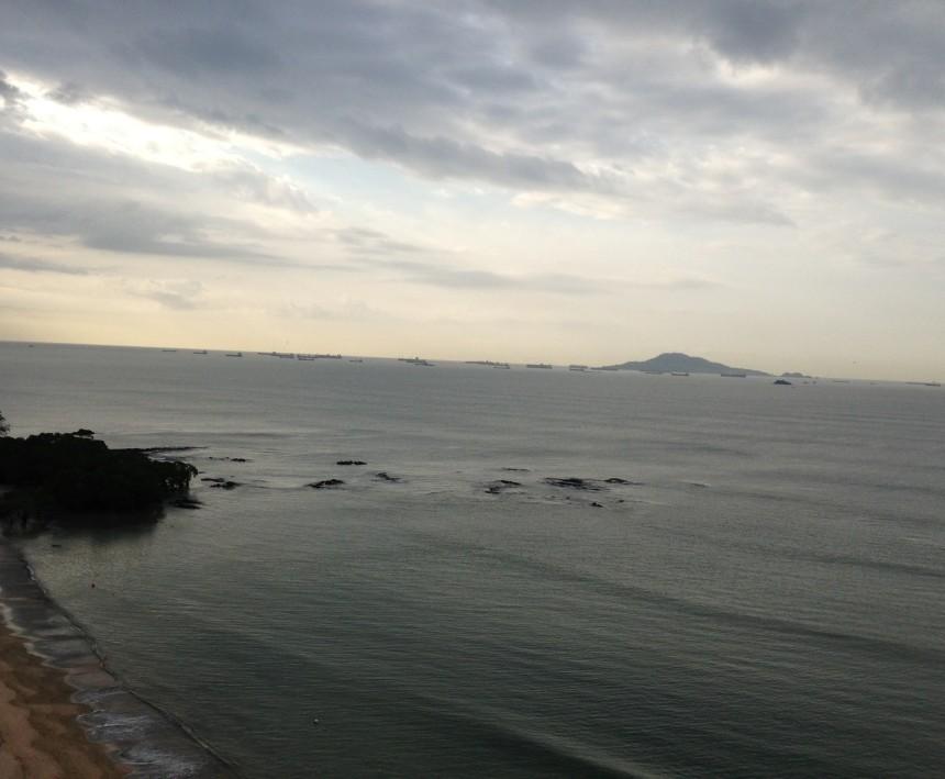 Pacific Ocean with freighters off to the left