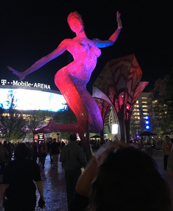 "Bliss Dance" all lit up at The Park in Las Vegas